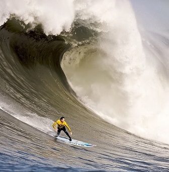 Surfer balancing on a giant ocean wave illustrating the strategic science of opportunities in a fluid environment.