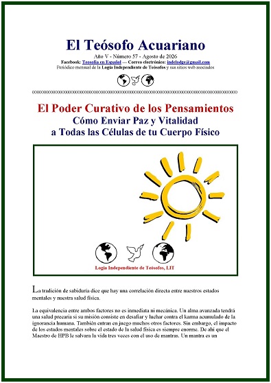 Portada del Teósofo Acuariano de agosto de 2026 con un sol amarillo que ilustra el artículo sobre el poder del pensamiento.