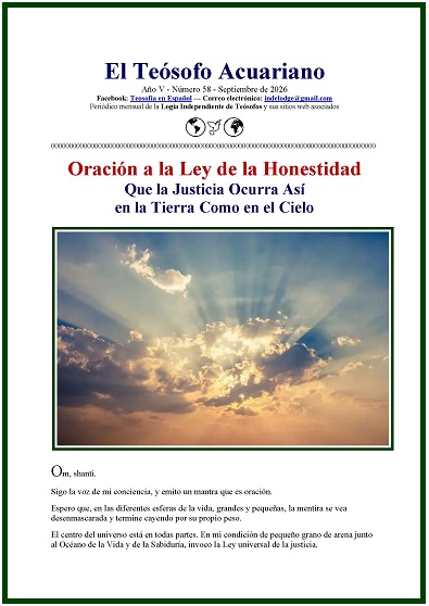 El Teósofo Acuariano 058 presenta artículos sobre teosofía clásica y la Oración a la Ley de la Honestidad en septiembre de 2026.